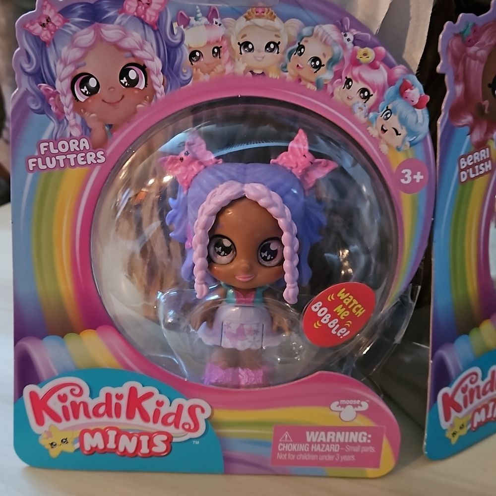 KindiKids  🦊 Minis set of 2 Flora Flutters & Berry D'Lish Poseable Bobble Heads
